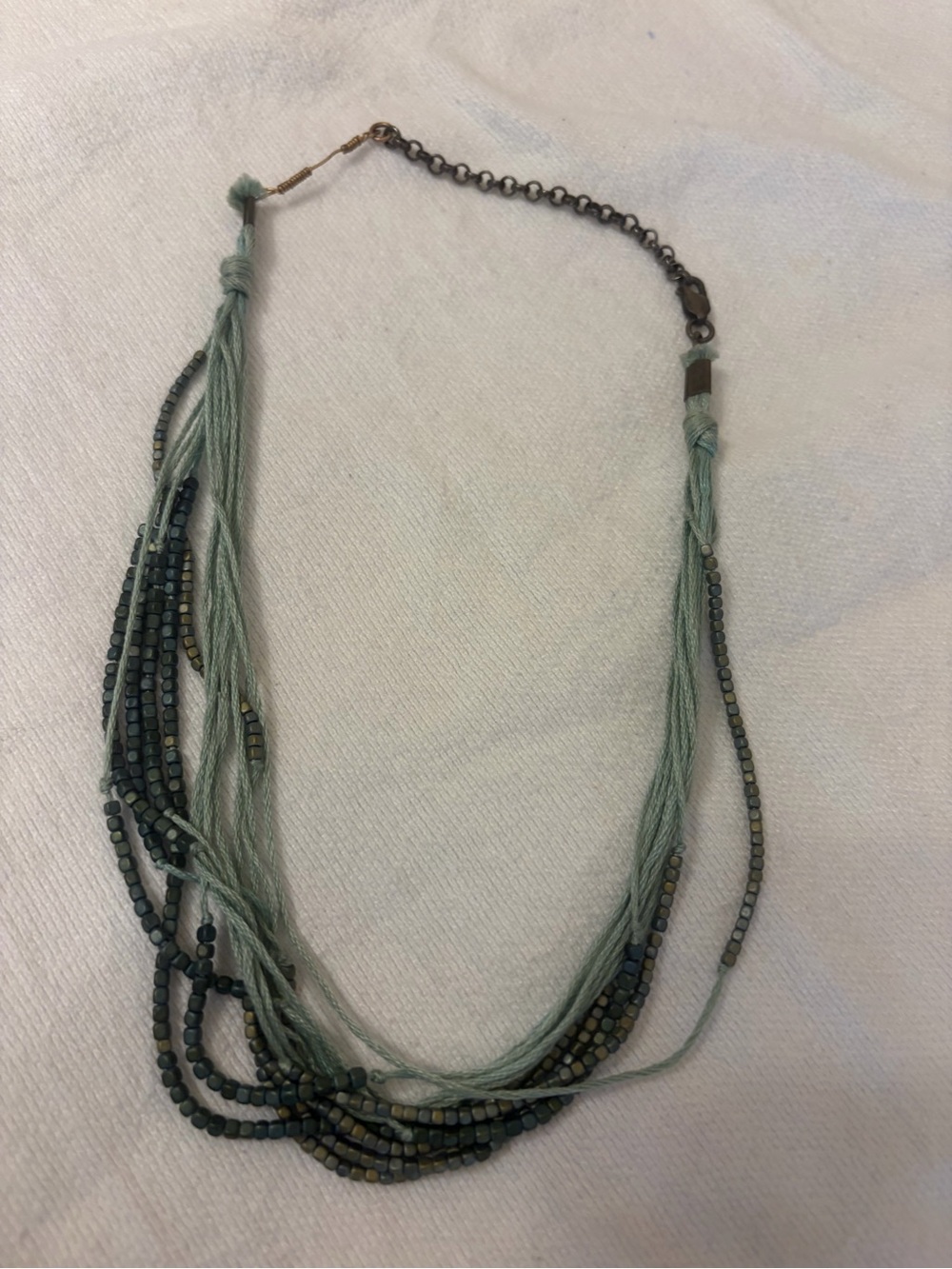 Multi-Strand Sage Green Bead & Thread Necklace - Handmade by me - Women Jewelry